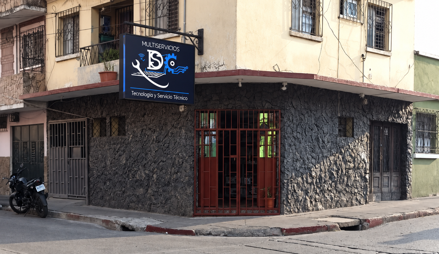 Fachada de la sucursal MultiServicios DC, con su rótulo y entrada principal